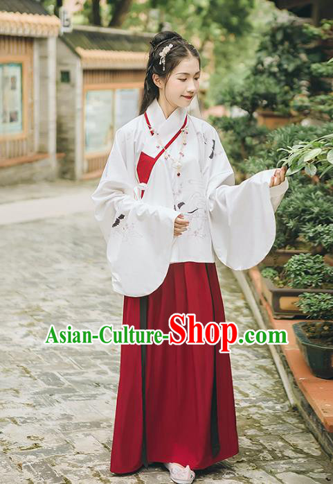 Asian China Ming Dynasty Princess Costume Embroidered Blouse and Skirt, Traditional Ancient Chinese Elegant Princess Hanfu Clothing for Women