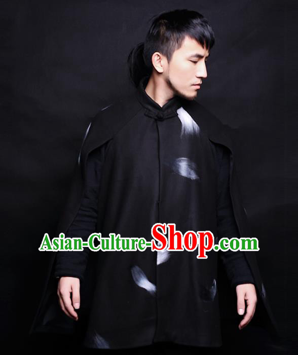 Asian China National Costume Woolen Coat, Traditional Chinese Tang Suit Jacket Clothing for Men