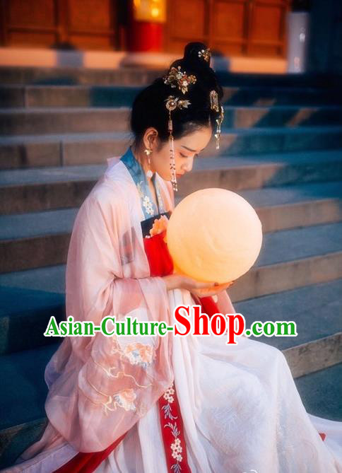 Asian China Tang Dynasty Palace Lady Costume Princess Embroidered Clothing Complete Set for Women