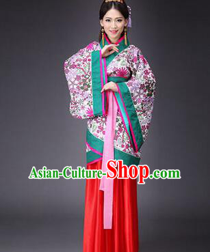 Asian China Ancient Han Dynasty Palace Lady Costume, Traditional Chinese Hanfu Embroidered Curve Bottom Clothing for Women