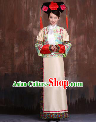 Traditional Ancient Chinese Imperial Consort Costume, Chinese Qing Dynasty Manchu Lady Dress Embroidered Clothing for Women