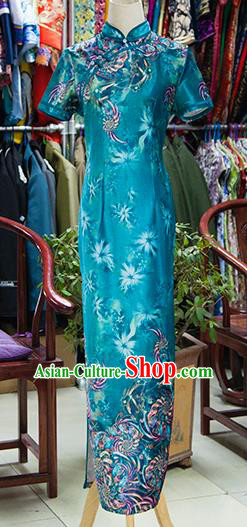 Traditional Ancient Chinese Republic of China Blue Cheongsam, Asian Chinese Chirpaur Qipao Dress Clothing for Women
