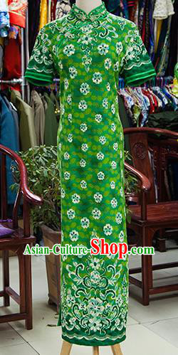 Traditional Ancient Chinese Republic of China Printing Green Cheongsam, Asian Chinese Chirpaur Qipao Dress Clothing for Women