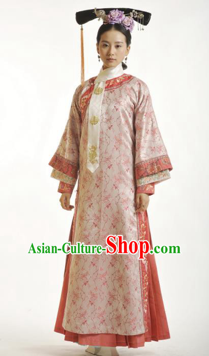 Traditional Ancient Chinese Imperial Princess Pink Costume, Chinese Qing Dynasty Manchu Palace Lady Embroidered Clothing for Women