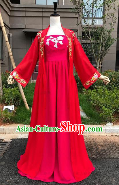 Traditional Ancient Chinese Imperial Princess Fairy Costume, Elegant Hanfu Clothing Chinese Tang Dynasty Palace Lady Red Clothing for Women