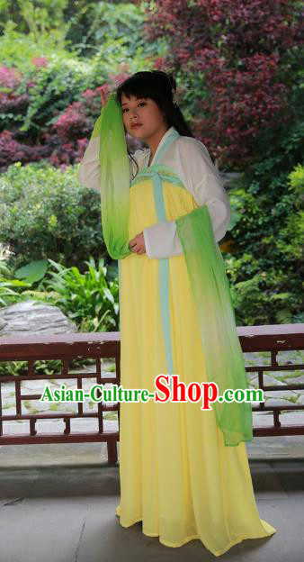 Traditional Ancient Chinese Imperial Princess Hanfu Costume, Asian China Tang Dynasty Palace Lady Yellow Dress Clothing for Women