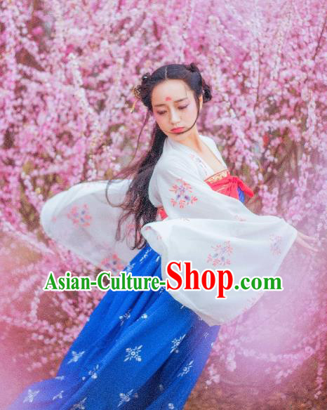 Traditional Chinese Ancient Costume Palace Lady Slip Skirt, Asian China Tang Dynasty Imperial Princess Hanfu Blue Dress Clothing for Women