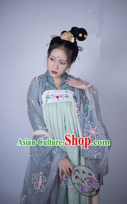 Traditional Chinese Ancient Costume Palace Lady Embroidered Cardigan Slip Skirt, Asian China Tang Dynasty Imperial Princess Hanfu Clothing for Women