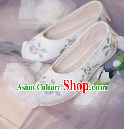 Traditional Ancient Chinese Palace Lady Hanfu Embroidered White Shoes Bow Shoes, Asian China Princess Blood Stained Shoes for Women