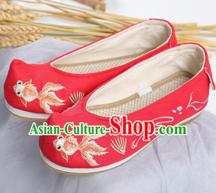Traditional Ancient Chinese Palace Lady Hanfu Embroidered Red Shoes Bow Shoes, Asian China Princess Blood Stained Shoes for Women