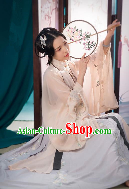 Traditional Ancient Chinese Princess Hanfu Costume Embroidered Pink Blouse and Skirt, Asian China Ming Dynasty Imperial Concubine Clothing for Women