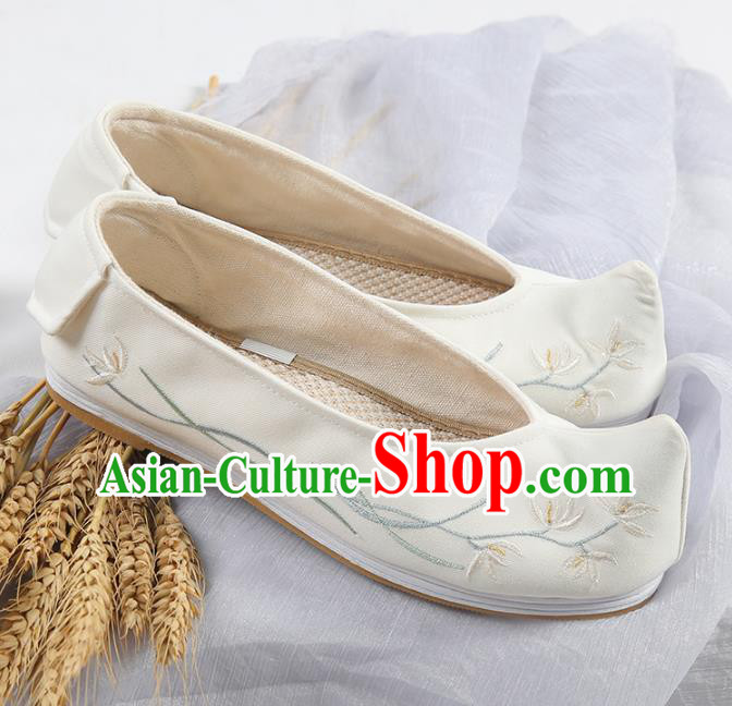 Traditional Ancient Chinese Palace Lady Hanfu Embroidered Orchid Shoes Bow Shoes, Asian China Princess Blood Stained Shoes for Women