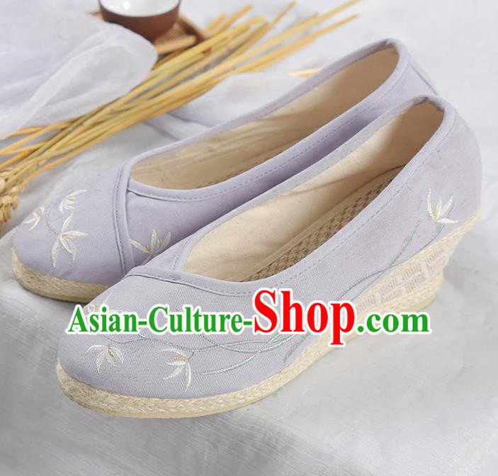 Traditional Ancient Chinese Palace Lady Hanfu Purple Embroidered Orchid Shoes, Asian China Princess Blood Stained Shoes for Women