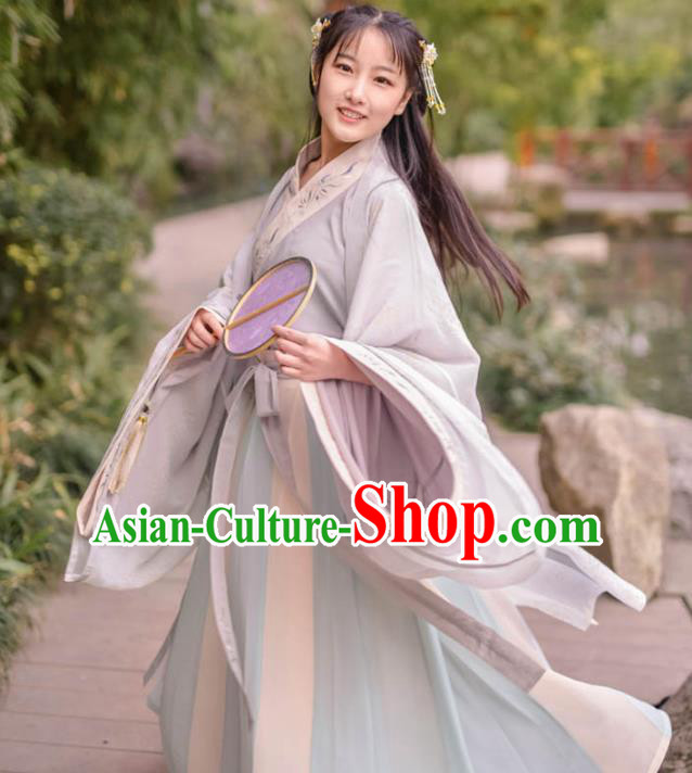 Traditional Ancient Chinese Young Lady Embroidered Costume Complete Set, Asian China Tang Dynasty Imperial Princess Hanfu Clothing for Women