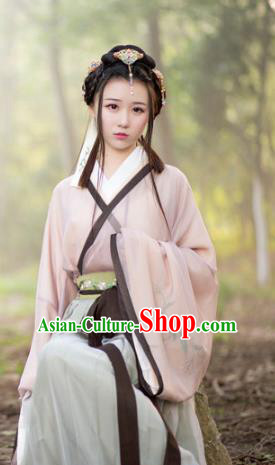 Traditional Ancient Chinese Young Lady Embroidered Costume, Asian China Jin Dynasty Princess Hanfu Clothing for Women