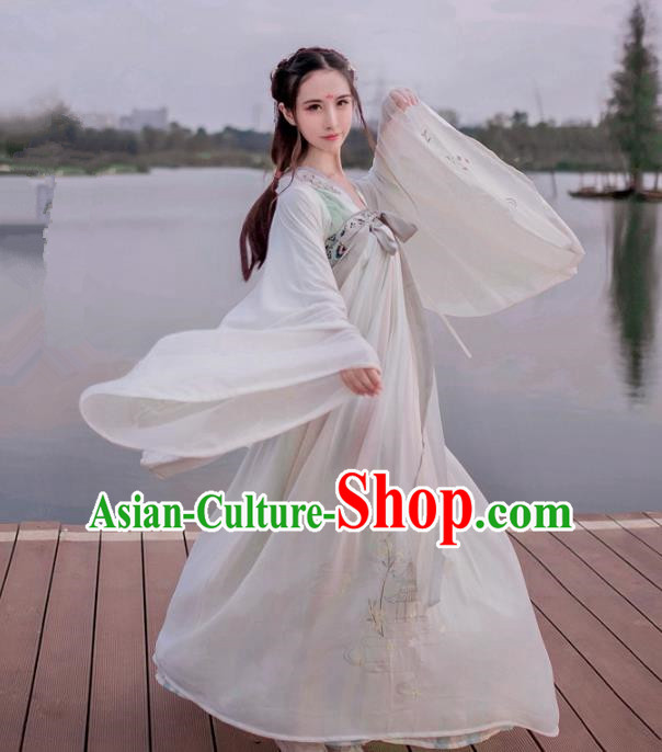 Traditional Ancient Chinese Palace Lady Hanfu Costume Grey Embroidered Blouse and Skirt, Asian China Tang Dynasty Princess Dress Clothing for Women