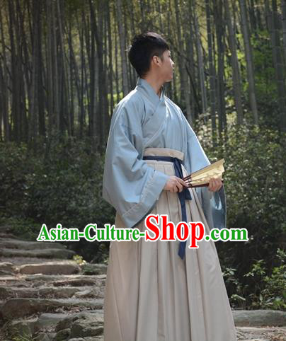 Traditional Ancient Chinese Swordsman Hanfu Costume, Asian China Han Dynasty Scholar Clothing for Men