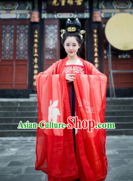 Traditional Ancient Chinese Imperial Consort Costume, Elegant Hanfu Clothing Chinese Tang Dynasty Imperial Empress Tailing Embroidered Clothing for Women