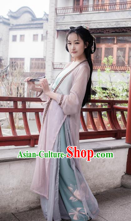 Traditional Ancient Chinese Song Dynasty Young Lady Costume Blouse and Pants, Elegant Hanfu Clothing Chinese Dress Clothing for Women