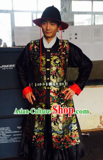 Traditional Chinese Ancient Costume Embroidered Black Vest, Asian China Ming Dynasty Swordsman Clothing for Men