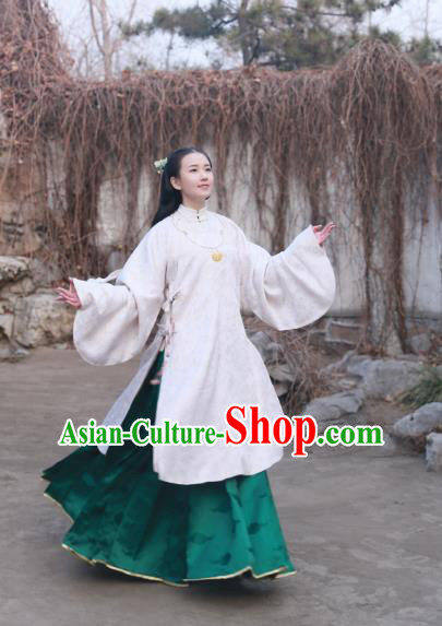 Traditional Chinese Ancient Costume Palace Lady Embroidered White Blouse and Slip Skirt, Asian China Ming Dynasty Princess Hanfu Clothing for Women
