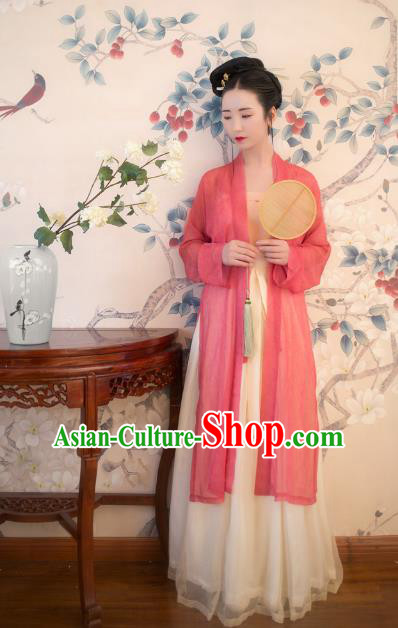 Traditional Chinese Ancient Costume Imperial Concubine Pink Beizi Complete Set, Asian China Song Dynasty Palace Lady Clothing for Women