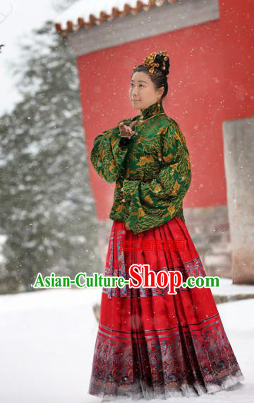Traditional Chinese Ancient Costume Imperial Consort Green Blouse, Asian China Ming Dynasty Palace Lady Hanfu Clothing for Women
