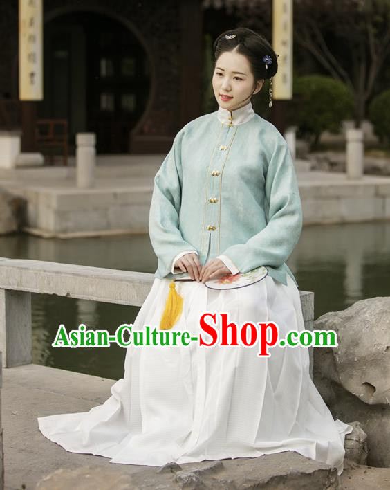 Traditional Chinese Ancient Costume Blue Blouse and Skirt, Asian China Ming Dynasty Nobility Lady Hanfu Clothing for Women