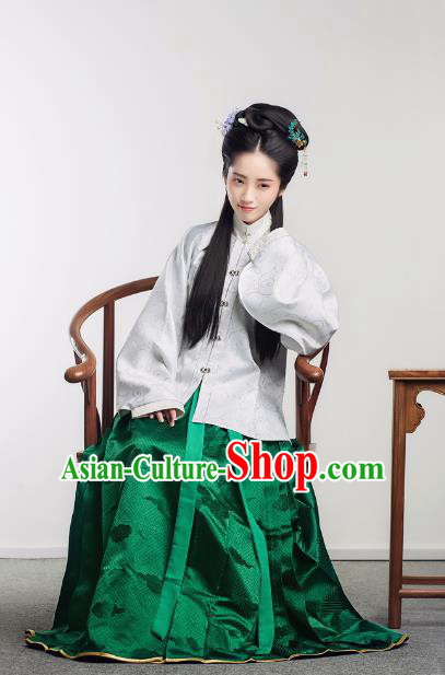 Traditional Chinese Ancient Costume Princess Embroidered Blouse and Green Skirt, Asian China Ming Dynasty Nobility Lady Hanfu Clothing for Women