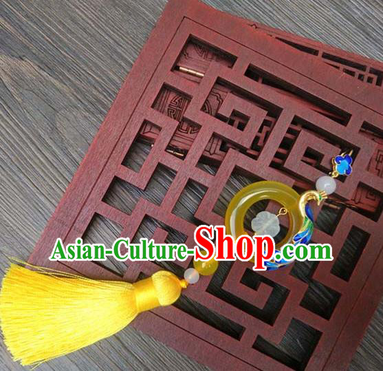 Traditional Handmade Chinese Ancient Classical Hanfu Wedding Accessories Tassel Jade Pendant Peacock Brooch for Women