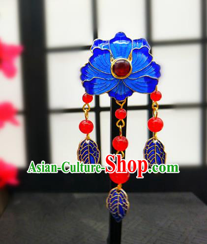 Traditional Handmade Chinese Ancient Classical Hanfu Breastpin Blueing Tassel Brooch for Women