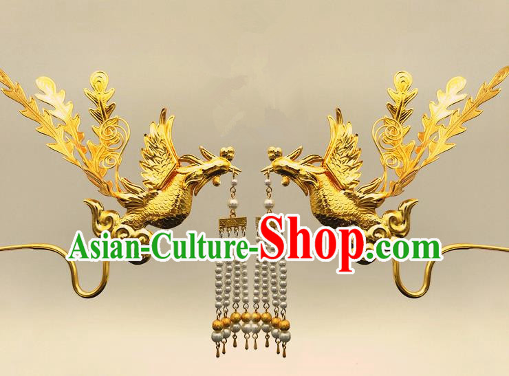 Traditional Handmade Chinese Ancient Classical Hair Accessories Bride Wedding Phoenix Step Shake, Hair Jewellery, Hair Fascinators Hairpins for Women