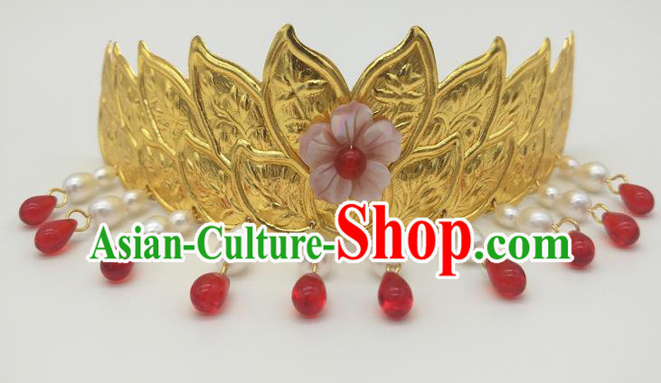 Traditional Handmade Chinese Ancient Classical Hair Accessories Queen Tassel Lotus Coronet, Princess Hair Fascinators Hairpins for Women