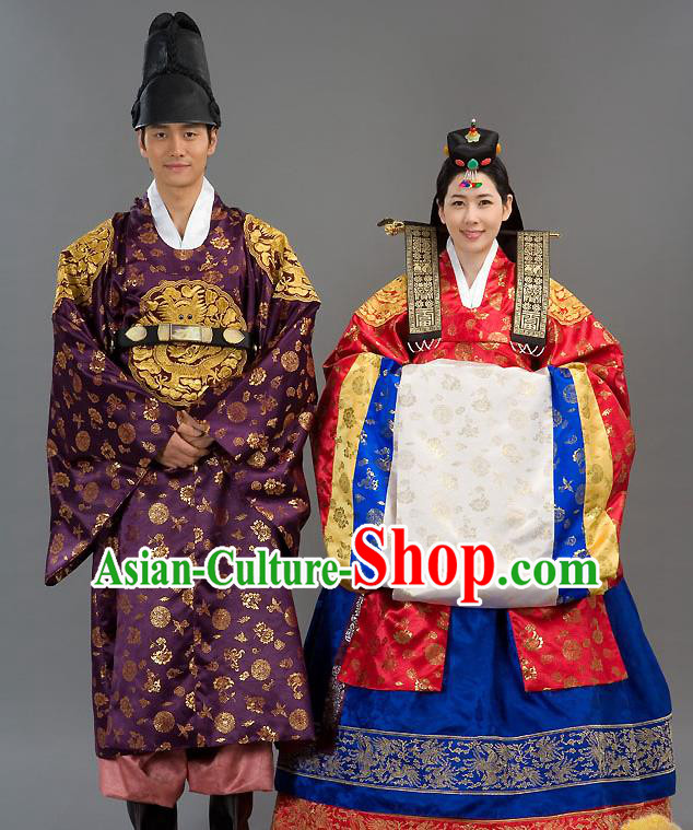 Traditional Korean Costumes Wedding Red Full Dress, Palace Lady Formal Attire Ceremonial Clothes, Korea Court Bride Embroidered Clothing for Women