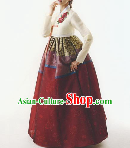 Traditional Korean Costumes Wedding Purple Full Dress, Palace Lady Formal Attire Ceremonial Clothes, Korea Court Bride Embroidered Clothing for Women
