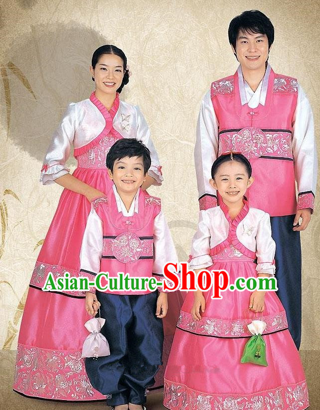 Traditional Korean Costumes Parent-Child Outfit Full Dress Family Formal Attire Ceremonial Clothes, Korea Court Embroidered Clothing