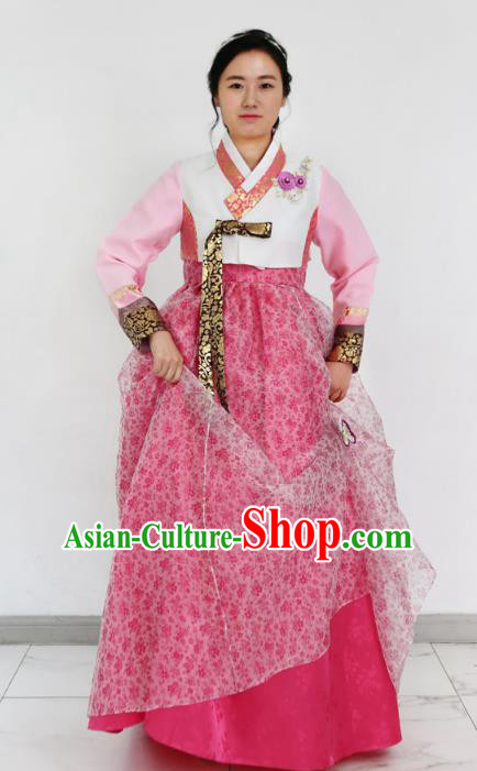 Traditional Korean Costumes Bride Formal Attire Ceremonial Pink Dress, Korea Hanbok Court Embroidered Clothing for Women