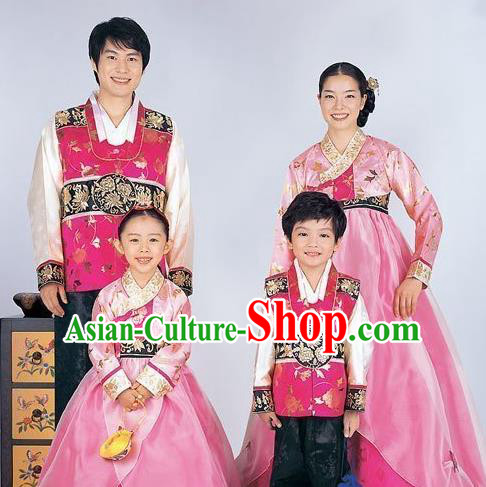 Traditional Korean Costumes Parent-Child Outfit Full Dress Family Formal Attire Ceremonial Clothes, Korea Court Embroidered Clothing