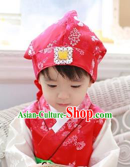 Traditional Korean Hair Accessories Red Baby Hats, Asian Korean Fashion National Boys Headwear for Kids