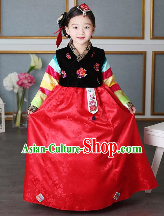 Traditional Korean Handmade Formal Occasions Embroidered Baby Princess Hanbok Red Dress Clothing for Girls