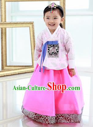 Traditional Korean Handmade Formal Occasions Embroidered Baby Princess Hanbok Pink Dress Clothing for Girls