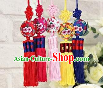 Traditional Korean Accessories Embroidered Round Waist Pendant, Asian Korean Fashion Wedding Tassel Waist Decorations for Women