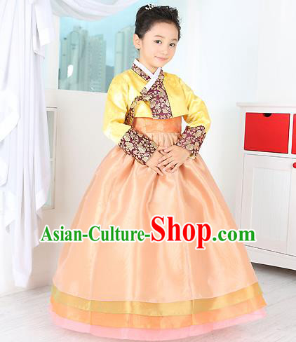 Traditional Korean Handmade Formal Occasions Costume Embroidered Baby Brithday Girls Yellow Hanbok Clothing