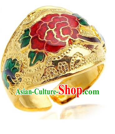 Traditional Korean Accessories Flowers Golden Rings, Asian Korean Fashion Jewelry for Kids