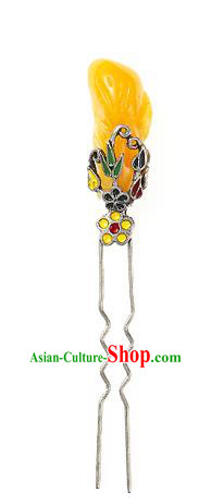 Traditional Korean Hair Accessories Girls Yellow Hairpins, Asian Korean Fashion Headwear Hair Stick for Kids