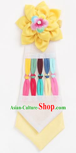 Traditional Korean Hair Accessories Girls Yellow Flower Hair Ribbon, Asian Korean Fashion Headwear Headband for Kids