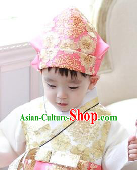 Traditional Korean Hair Accessories Boys Formal Occasions Embroidered Hats, Asian Korean Fashion Headwear for Kids