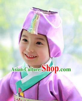 Traditional Korean Hair Accessories Girls Formal Occasions Embroidered Purple Hats, Asian Korean Fashion Headwear for Kids