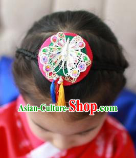 Traditional Korean Hair Accessories Embroidered Red Flower Hair Clasp, Asian Korean Hanbok Fashion Headwear Headband for Kids