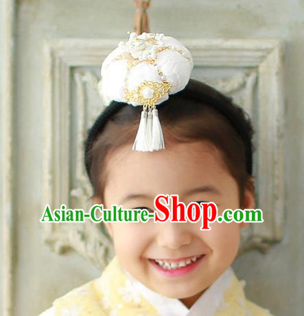 Traditional Korean Hair Accessories White Lace Flower Hair Clasp, Asian Korean Hanbok Fashion Headwear Headband for Kids